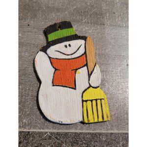 Vintage wooden smiling happy snowman broom ornament Decor Xmas